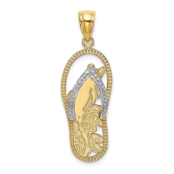 14K w Rhodium Dolphin In Flip Flop Summer Jewelry Necklace Charm Pendant